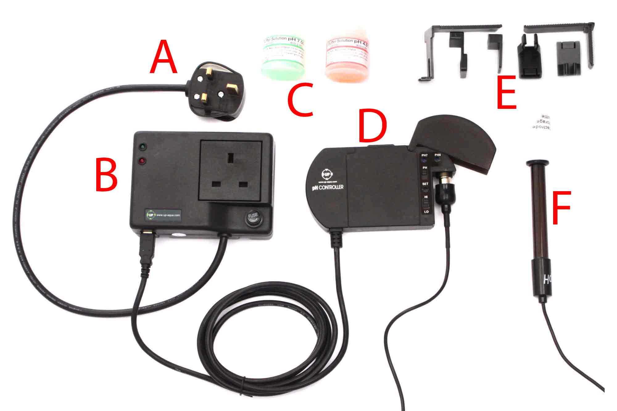 Alle Komponenten des UP Precision pH Controllers